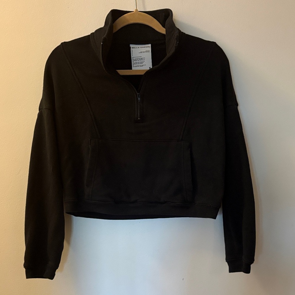 Bella Canvas Black Cropped Half-Zip Turtleneck Sweatshirt